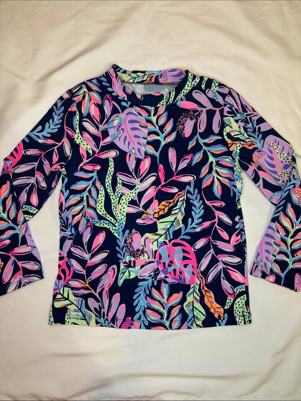 Youth Girls Lilly Pulitzer Long Sleeve Beach Swim Rash Guard Tropical Navy Sea